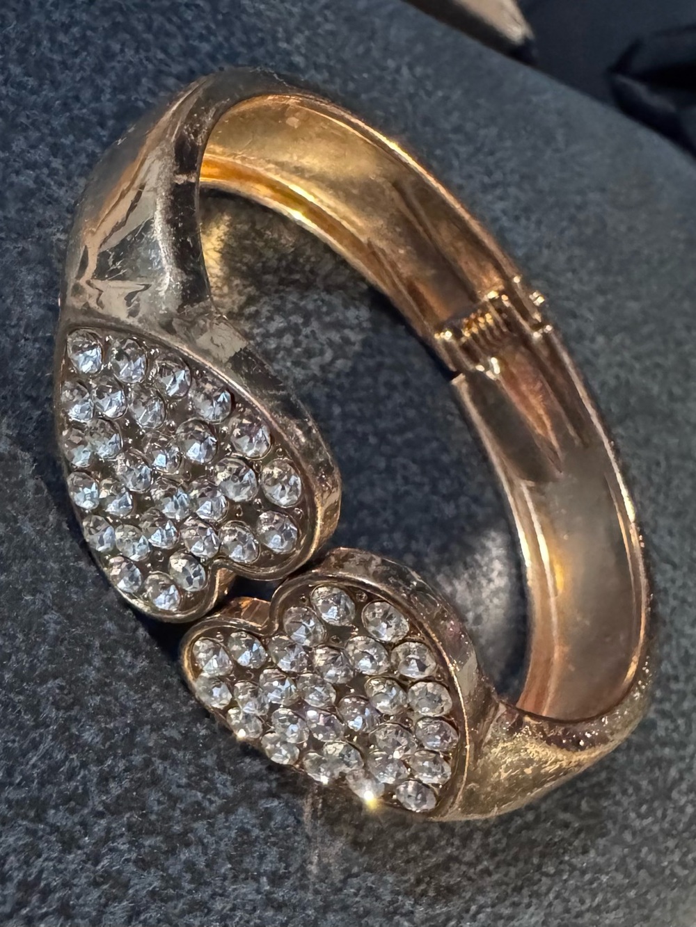 Gold Heart Crystal-Embellished Bangle Bracelet